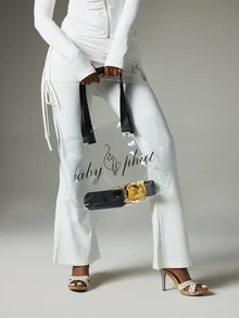 BABYPHAT Logo Clear Transparent Tote Bag With Black Handles Large Oversized See-Through Shopper Bag - Multicolor - View 4