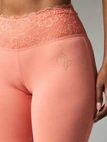 BABYPHAT 蕾絲腰帶高腰喇叭褲，附蝴蝶標誌細節，適合春夏 - 橘色 - 查看 4