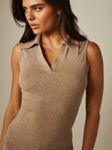 MISSGUIDED 無袖領口V領連身褲套裝，配短款七分緊身褲，休閒夏季套裝兩件式穿搭 - 淺灰色 - 查看 5