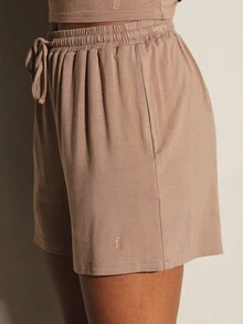 11SKNDS Casual High Rise Drawstring Shorts With Elastic Waistband And Side Pockets Mid Thigh Length Summer Loungewear Body - Camel - View 5