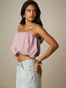 MISSGUIDED Top corto tipo camisola con dobladillo de burbuja, tirantes finos y escote cuadrado fruncido, estilo festival de verano - Rosa - Ver 4