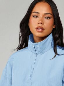 MISSGUIDED 半拉鍊立領套頭夾克，胸前口袋，彈性收口袖口，寬鬆大版型 - 藍色 - 查看 6