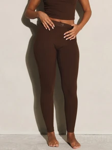 11SKNDS High Rise Ribbed Knit Full Length Leggings With Elasticated Waistband For Casual Everyday Wear With Sweat-Wicking, Stretchy, Buttery-Soft, Tummy Control, Sculpting Fit & Butt-Lifting, For Gym Workout Fitness Yoga Pilates Studio, Running, Training & Hy-Rox Body - Brown - View 3