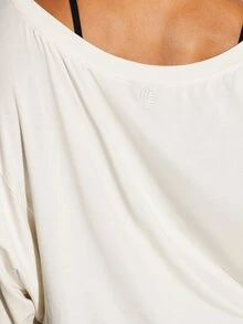 11SKNDS Oversized Batwing Long Sleeve Top With Boat Neckline Relaxed Fit High-Low Hem Casual Pullover Spring Summer Essential Body - Khaki - View 5