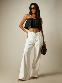 MISSGUIDED Top corto bandeau sin tirantes con volantes y volantes, estilo para festivales de verano y salidas nocturnas - Negro - Ver 3