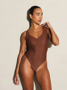 11SKNDS 3 Pack V-Neck Sleeveless Classic Bodysuit Thong Bottom High Cut Leg Smooth Second Skin One-Piece Fitted Bodysuit Summer Spring Essential - Multicolor - View 3
