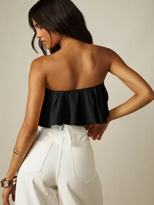 MISSGUIDED Top corto bandeau sin tirantes con volantes y volantes, estilo para festivales de verano y salidas nocturnas - Negro - Ver 2