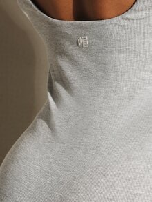 11SKNDS Ribbed Knit Square Neck Sleeveless Shorts Jumpsuit One Piece Fitted Romper Summer Casual Everyday Wear - Grey - View 5