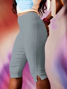 MISSGUIDED 高腰七分緊身褲 修身顯瘦 膝上長度 彈性貼身下身褲 - 藍色 - View 6
