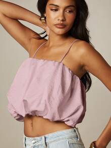 MISSGUIDED Top corto tipo camisola con dobladillo de burbuja, tirantes finos y escote cuadrado fruncido, estilo festival de verano - Rosa - Ver 5