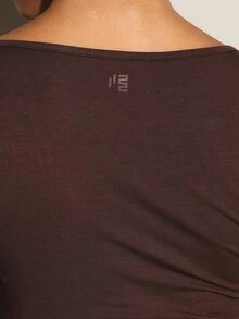 11SKNDS Long Sleeve Scoop Neck Fitted Crop Top Soft Knit Midriff Baring Style Perfect For Casual Everyday Layering Body - Coffee Brown - View 6