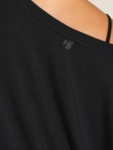 11SKNDS Oversized V-Neck Drop Shoulder Solid Knit Top With Relaxed Fit And Off-Shoulder Styling For Casual Everyday Wear Body - Black - View 4