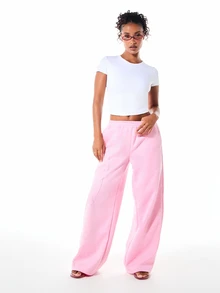 SUMWON WOMEN Wide Leg Sweatpants With Rhinestone Abstract Floral Leg Print Elastic Waist Casual Oversized Lounge Trousers - Pink - View 5