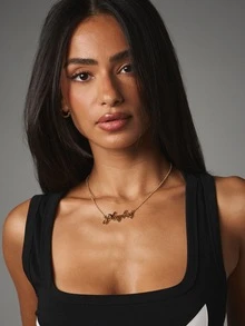 Missguided x Playboy Script Logo Pendant Necklace Gold Tone Chain Statement Jewelry Gift Idea - Gold - View 2