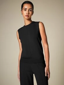 KSTM Wide Leg Knit Trousers With High Waist Seam Detail Relaxed Fit Full Length Palazzo Style Pants - Black - View 5