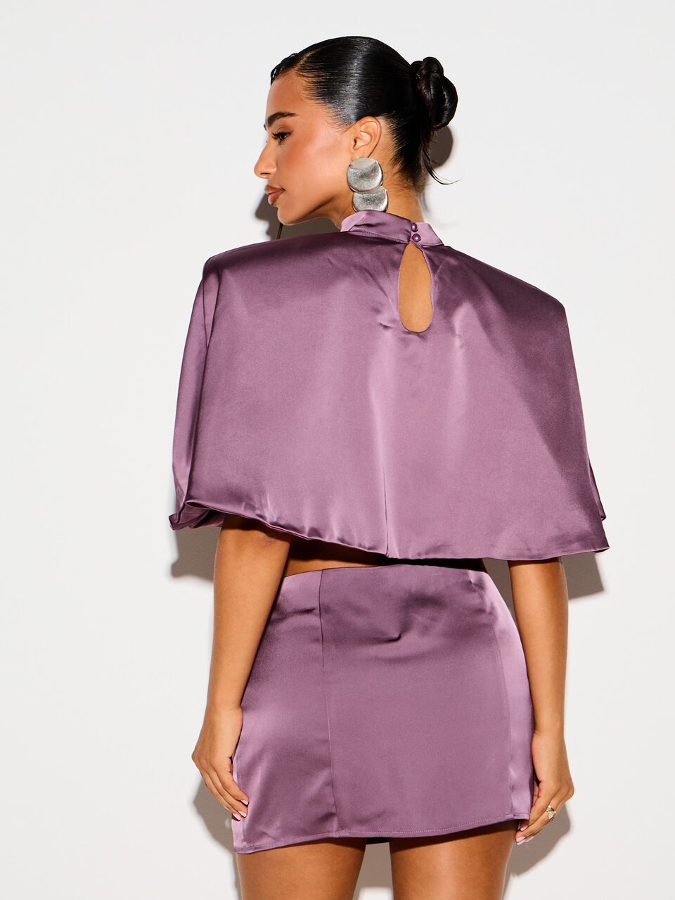 KIZN Satin Cape Crop Top With High Neck