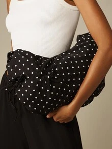 MISSGUIDED Tas Bahu Hobo Oversized Motif Polkadot dengan Detail Tali Serut dan Tali Bahu yang Dapat Diatur, Tas Kasual untuk Sehari-hari - Hitam - View 2