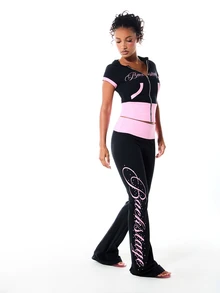 SUMWON WOMEN Backstage Script Print Color Block Crop Zip-Up Hoodie With Cap Sleeves And Contrast Pink Trim Detail - Black - View 5