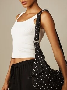 MISSGUIDED Tas Bahu Hobo Oversized Motif Polkadot dengan Detail Tali Serut dan Tali Bahu yang Dapat Diatur, Tas Kasual untuk Sehari-hari - Hitam - View 4