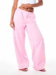 SUMWON WOMEN Wide Leg Sweatpants With Rhinestone Abstract Floral Leg Print Elastic Waist Casual Oversized Lounge Trousers - Pink - View 4