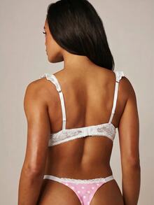 MISSGUIDED Polka Dot Lace Trim Thong With Contrast White Waistband Delicate Floral Lace Detail Everyday Comfort Lingerie Valentine Easter - Multicolor - View 2