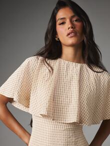 MISSGUIDED Checked Mini Dress With Butterfly Ruffle Overlay Crew Neck Short Sleeve Seersucker Summer Party Dress - Apricot - View 2