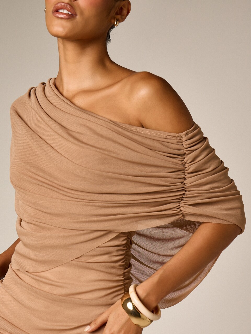 AiiRZ One-Shoulder Draped Batwing Mini Dress With Ruching