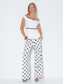 Pimkie Edition Women's Top, Cold Shoulder, Contrast Piping, Peplum Hem, Short Sleeve, Slim Fit, Smart Casual, Elegant, Brunch, Tea Party, White And Black, Summer - White - View 3