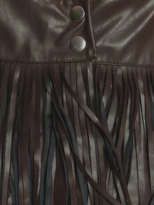KSTM Faux Leather Halter Neck Fringe Hem Top Backless Sleeveless Party Night Out Crop Blouse Fall Winter Festival - Brown - View 5