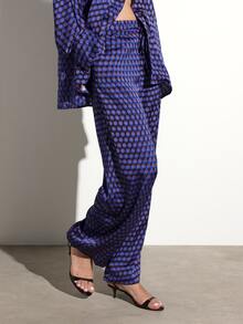 KSTM Celana Kasual Satin Berpotongan Lebar dengan Motif Polkadot, Tali Serut di Pinggang, dan Saku Samping, Panjang Penuh, Gaya Liburan Musim Panas - MultiWarna - View 4