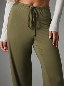 MISSGUIDED Wide Leg Track Pants With Contrast Side Stripe Detail Elastic Drawstring Waist Full Length Relaxed Fit Casual Style - Army Green - View 5