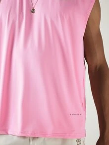 SUMWON Sleeveless Crew Neck Mesh Muscle Tee With Dropped Armholes Regular Fit Solid Color Summer Tank Top - Pink - View 5