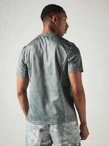 SUMWON Crew Neck Short Sleeve Athletic T-Shirt With Abstract AOP Snake Print And Contrast Stitching Detail - Green - View 2