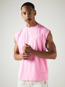 SUMWON Sleeveless Crew Neck Mesh Muscle Tee With Dropped Armholes Regular Fit Solid Color Summer Tank Top - Pink - View 1