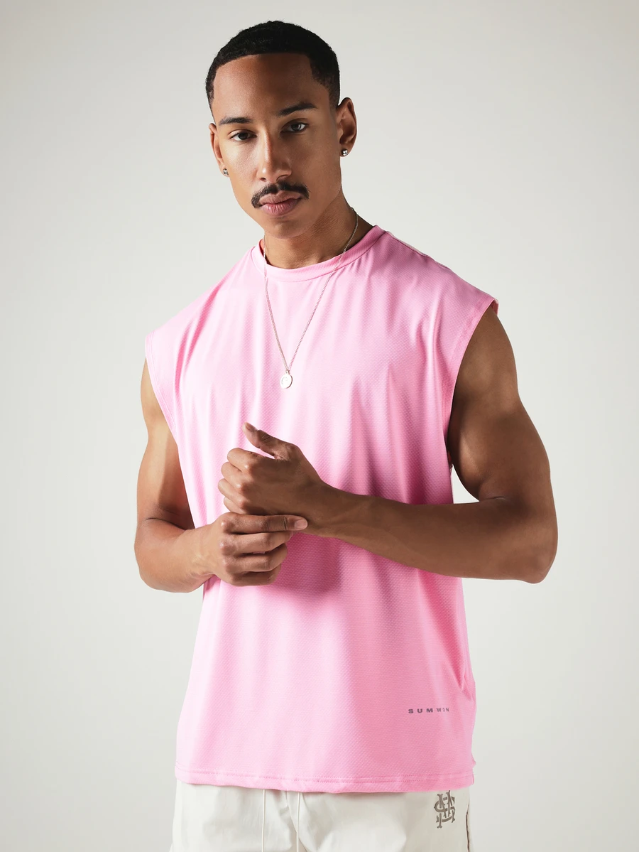 SUMWON Sleeveless Crew Neck Mesh Muscle Tee With Dropped Armholes Regular Fit Solid Color Summer Tank Top - Pink - View 1