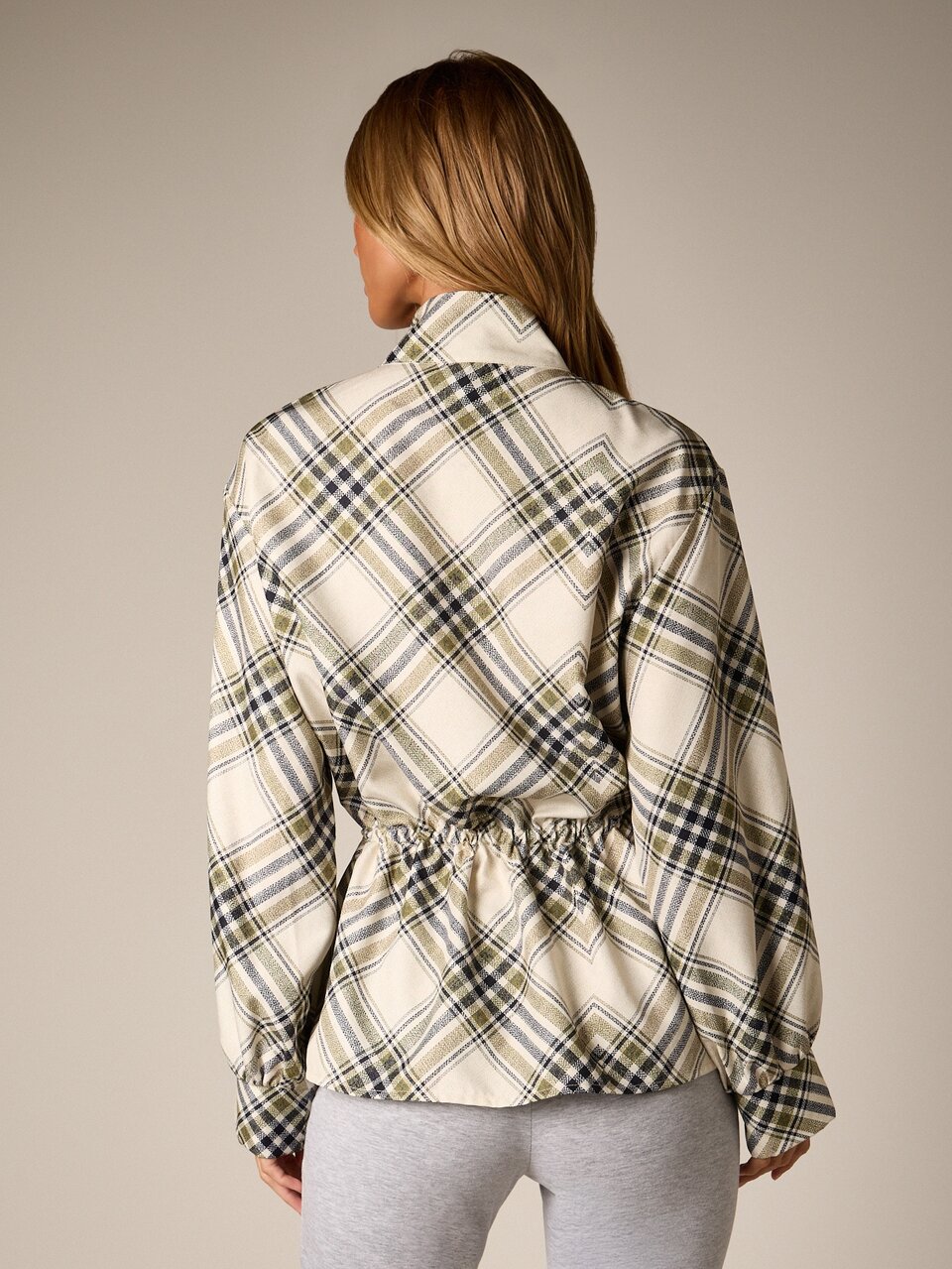 AiiRZ Plaid Wrap Jacket With Drawstring Waist