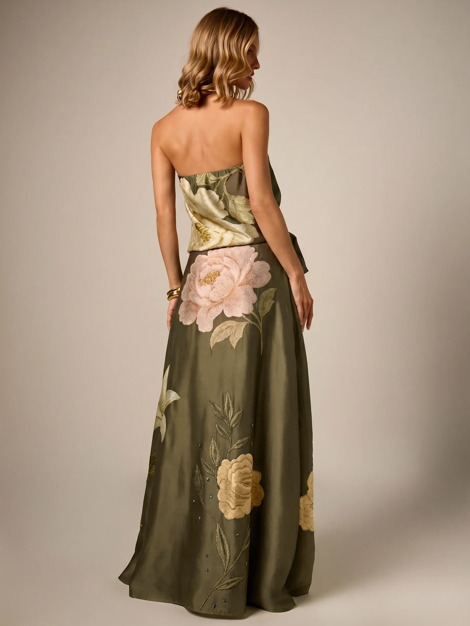 AiiRZ Embroidered Floral Maxi Skirt With Crystal Embellishments
