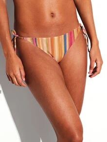 KSTM Side Tie Bikini Bottom With Watercolor Vertical Stripe Print, Low Rise String Swimwear For Beach Summer Vacation Holiday - Multicolor - View 4