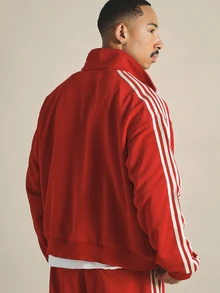 SUMWON IISMWN Retro Track Jacket Full Zip Stand Collar Three White Stripe Detail Long Sleeve Hip Length Regular Fit Streetwear - Red - View 5