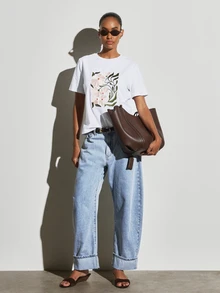 KSTM Floral Embroidered Crew Neck Short Sleeve Cotton T-Shirt With Daisy Flower Motif Perfect For Spring Summer Casual Everyday Wear - Multicolor - View 2
