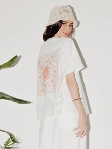 Pimkie Edition Women's Graphic Tee, Snake Print, Short Sleeve, Regular Fit, Casual Everyday Wear - White - View 3