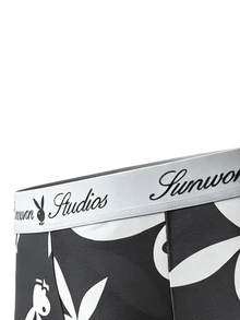 PLAYBOY X SUMWON Celana Dalam Boxer Motif Kelinci di Seluruh Permukaan dengan Karet Pinggang Bermerek - Hadiah Pakaian Dalam untuk Liburan - Hitam - View 5
