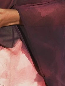 KSTM Sheer Chiffon Oversized Batwing Blouse With Watercolor Ombre Print Collared Neckline High Low Hem Flowing Kaftan Style Top - Multicolor - View 5