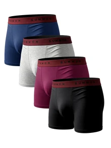 SUMWON Mens Boxer Briefs 4 Pack Multicolor Soft Underwear With Branded Waistband Everyday Comfort Trunks Holiday Gift Pack - Multicolor - View 3