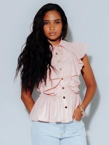 Pimkie Edition Women's Blouse, Ruffle Trim, Peplum Hem, Sleeveless, Slim Fit, Smart Casual - Pink - View 6