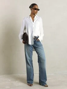 KSTM Regular Classic Oversized Linen Button-Down Shirt With Chest Pocket Collared Long Sleeve Relaxed Fit Summer Casual Top - White - View 2