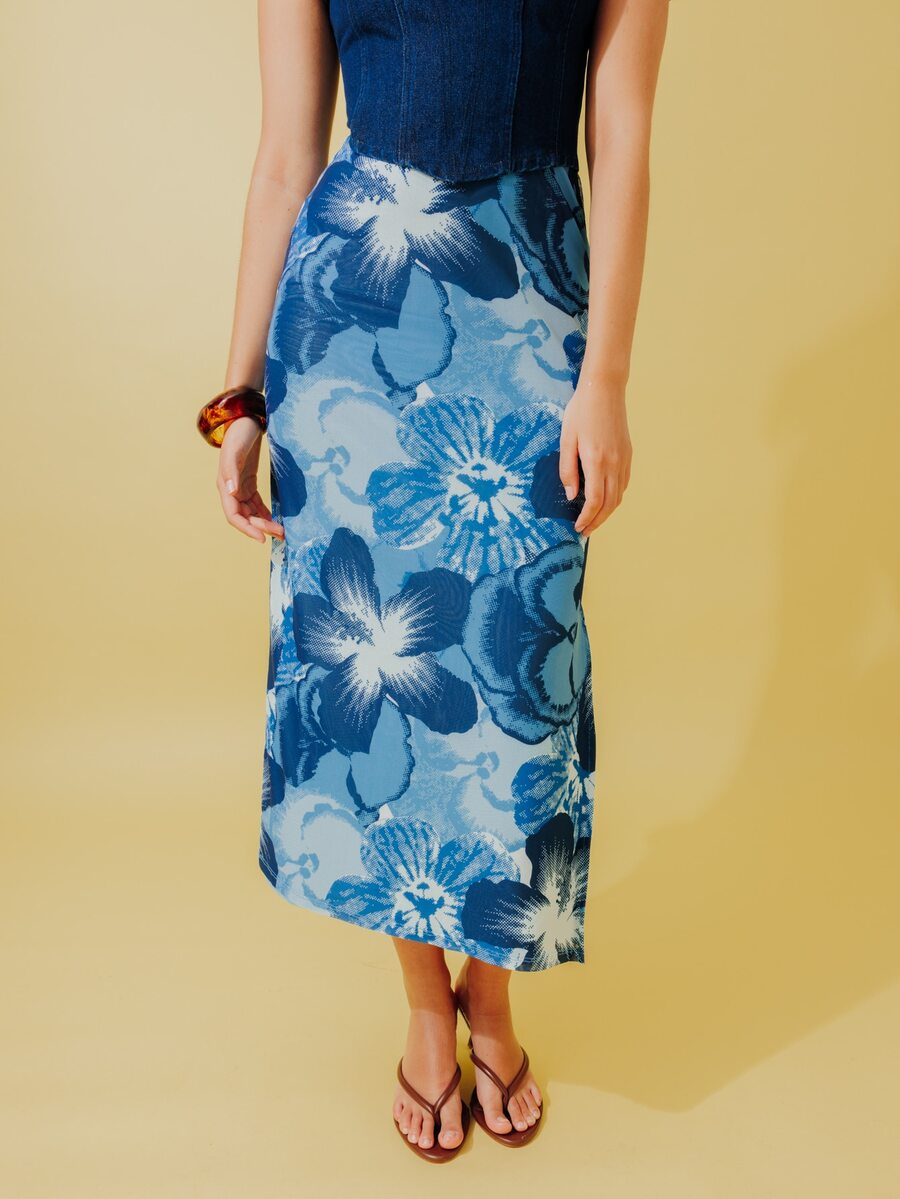 Pimkie Edition Women's Skirt, Floral Print, Mesh Fabric, Midi Length, Summer Outfit - Blue - View 1