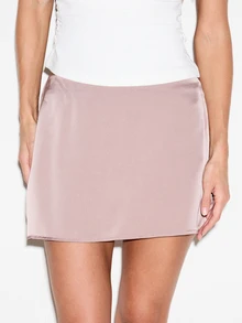KIZN Satin Mini Skirt Silky Smooth A-Line Bodycon Style Mid Rise Plain Hem Party Evening Summer Festival Occasion Wear - Dusty Purple - View 5