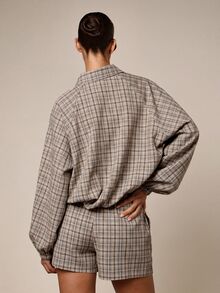 AiiRZ 寬鬆格紋短版拉鍊外套套裝 秋冬休閒日常穿搭 - 彩色 - 查看 2