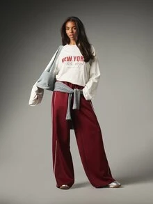 MISSGUIDED 寬鬆落肩長版圓領長袖紐約圖案印花T恤，秋冬休閒款 - 白色 - 查看 3